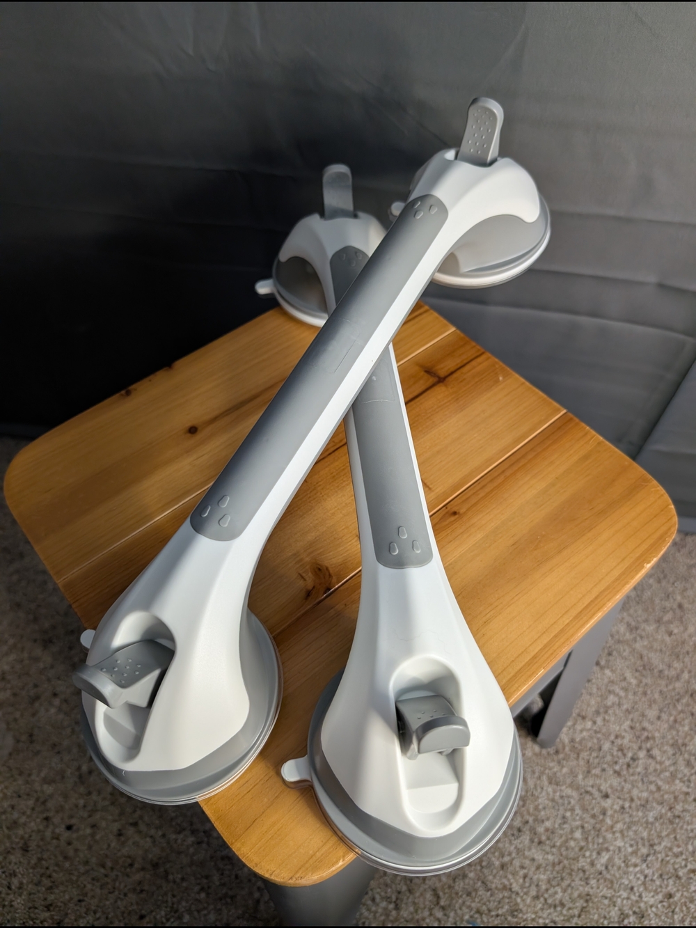 Set Of 2 White and Gray Suction Grab Bar - Non‑Brand Bath Safety Handle 17"